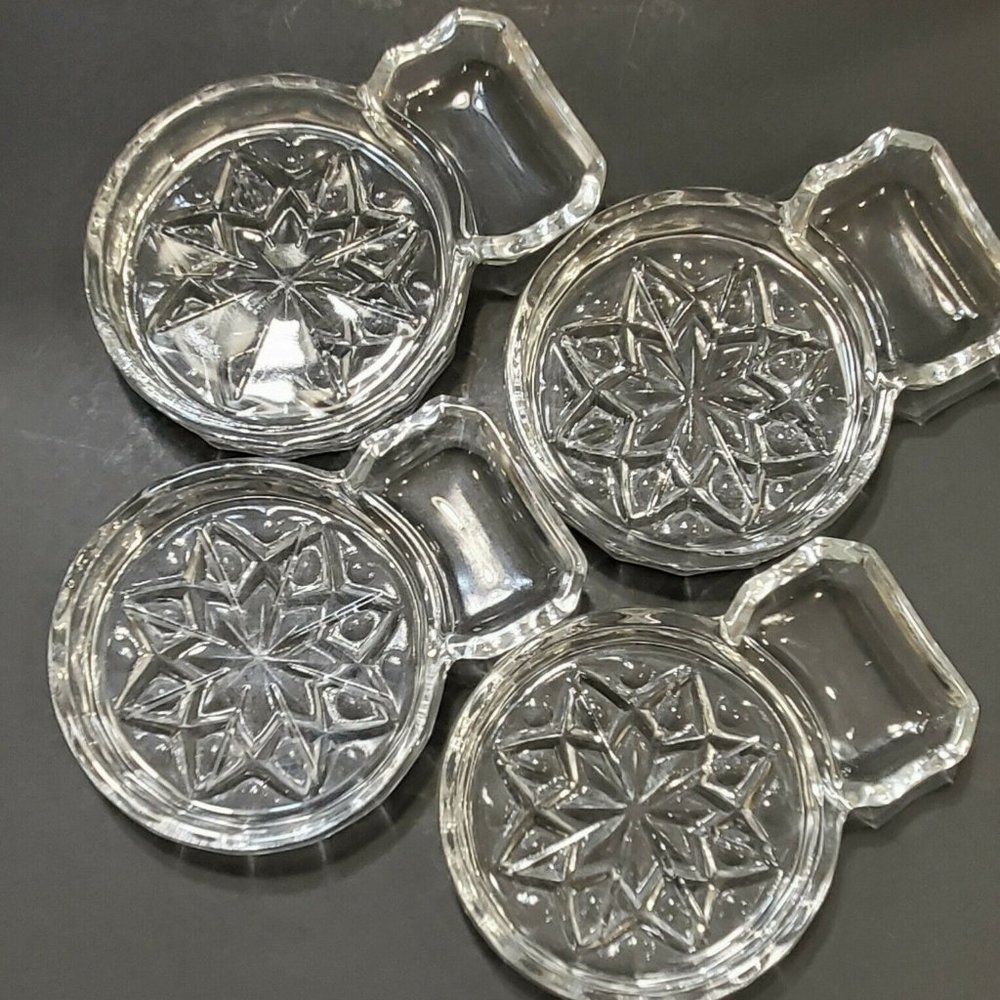 4 Vintage Crystal Glass Coaster Ashtrays